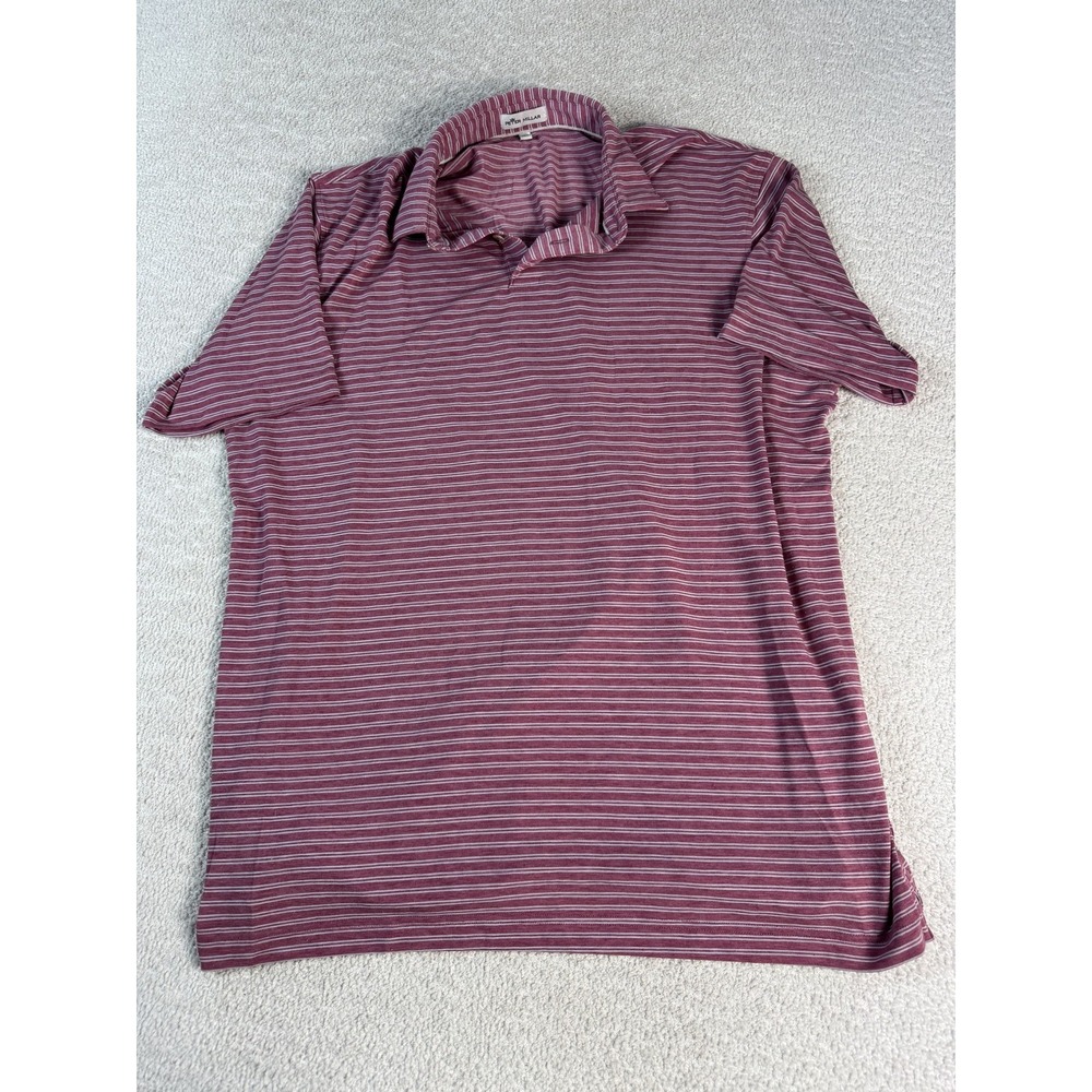 Peter Millar Polo Shirt Mens Large Pink White Striped Performance Golf Stretch